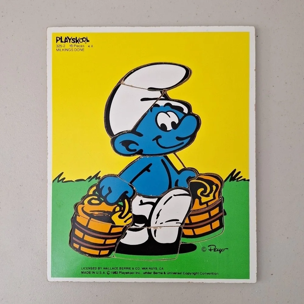 Vintage PLAYSKOOL 1982 Smurfs Wooden Puzzle MADE IN USA